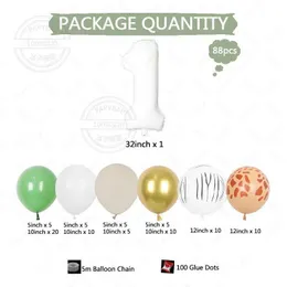 Balões de festa 88pcs metal o balão de látex dourado conjunto Branco Número 1-9ª Festa de Aniversário de Crianças Decoração Verde Globos Globos Supplência de recém-nascidos