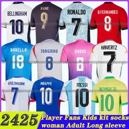 24 25 Argentinas Messis 2024 Французы Mbappe Soccer Jerseys Portuguesa Portugal Рубашка детская набор Англия Беллингхэм Футбольные рубашки униформа
