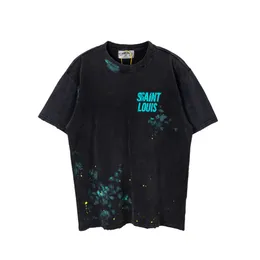 Plcy Retro Designer T -skjortor för män och kvinnor Saint Michael Handgjorda oroliga Dirty Splashed Ink Damaged Short Sleeved American Vintage