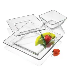 12 peça quadrada clear Glass Dinnerware Conjunto 240508