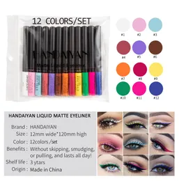 Handaiyan 12 Colorsset Liquid Matte Eyeliner in OPPバッグにはファッショナブルな目を作成し、Gift7811409で一日中続きます