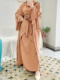 Ubrania etniczne Zestawy muzułmańskie kobiety ubieraj się Eid Mubarak Ramadan Abaya Kimono Islam Abayas Turcja szata Ete Mujer Party 3 -częściowy zestaw Kaftan Dubai Arab T240515
