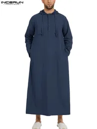 Incerun Islamic Jubba Thobe Langarm -Robe -Hemden Hoodies Saudi Araber Kaftan Long Jubba Thobe Hombre Muslimische Männer Abaya Kleidung 240511