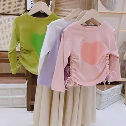 Mädchen T-Shirts Langarm Tops for Kids Mode Liebe Kinder Bluse Draw String Baby Tees Kleinkind Outfits Kleidung 1-8T L2405