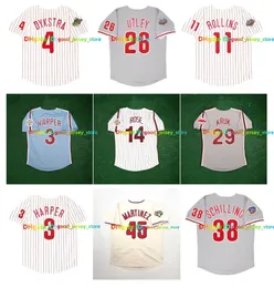 Vintage Phillies Beyzbol Formaları - Utley, Kruk, Harper, Schmidt, Gül - S -5XL Erkek Kadın Gençlik