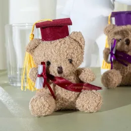 Stuffed Plush Animals 13cm Doctor Bear Toy Soft Key Ring Cute Graduate Doll Kindergarten Gift Dr. Cartoon Child Q240515