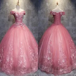 2019 Princess Pink Ball Grow Prom Quinceanera Dresses Sweet 15 Party Party Plus Size Pageant Dress Custom Made BC1718 191V