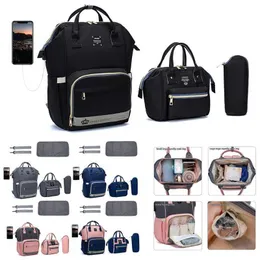 Sacos de fraldas Lequeen 6pcs mamãe mamãe backpack de grande capacidade Kit de bolsa de maternidade para mochilas multifuncionais de bolsa de fraldas para mulheres Y240515