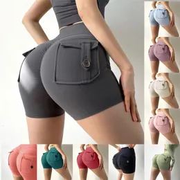 Women Sport Shorts Pockets Gym Sexig hög midja Träning Push Up Booty Scrunch Biker Pants Fitness Cycling Tights 240516