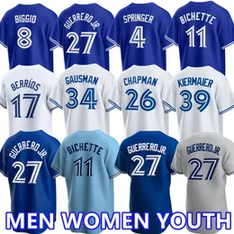 Custom27 Vladimir Guerrero Jr. Jersey 11 Bo Bichette Baseball 4 Джордж Спрингер 26 Мэтт Чепмен Торонс Кевин Гаусман Уит Меррифилд Кирмайер Джерси