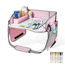 Car Seat Travel Tray Safety Seat Play Table Organizer Storage Snacks Toys Cup Holder Waterproof For Baby Children Kids Stroller 240512