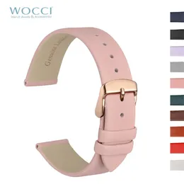 WOCCI Genuine Leather Watch Band 8mm 10mm 12mm 14mm 16mm 18mm 20mm Bracelet for Ladies Stainless Steel Buckle Replacement Strap 240515