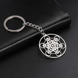 Archangel Metatron Stainless Steel Keychain Sacred Geometric Pendant Cube Chain Holder Amulet Religious Car Key Gifts