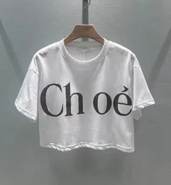 Projektantka damska top w bawełnianym liście wydrukowanym zamontowanym krótkim rękawem T-shirt lady tee luksurys swobodne ubrania uprawy