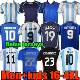 24 25 25 Mężczyzn Kids 78 86 94 95 96 98 Argentina Retro Soccer Jersey Maradona 2000 01 06 10 Caniggia Aimar Higuain Kun Aguero Batistatuta Bramkarz koszulek