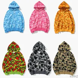 Designers mens hoodies män kvinnor haj full zip slips färgare hoodie jacka färg rutnät camo tröja mode lysande kamouflage tiger hoodys vuan