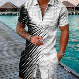 Herren Plus -T -Shirts Polos Designer Marke 2023 New Fashion Casual Anzug 3D -Druck Reißverschluss Kurzärmel Polo -Shirt Shorts 2 Sets SJ50
