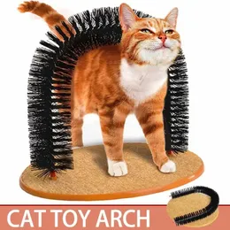 Katzenspielzeugbogen Selbstbräutigam Pamper Katze mit einer Massage -Pflegepinsel mit Kratzpolsterspielzeug für Katzen interaktive Spielsachen