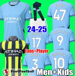 24 25 Haaland Foden Football Shirt Soccer Jerseys Mans Cities Grealish Lewis MahrezファンプレーヤーDe Bruyne Football Kit Men Kids Kit Set Tops