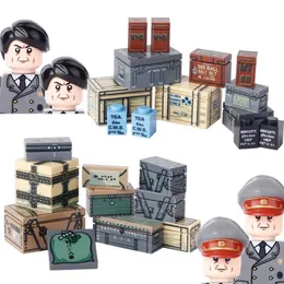 Andra leksaker World War II Military Supplies Building Blocks tyska soldater livsmedelsförsörjning förvarar US Army Digital Weapon Building Blocks till