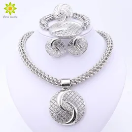 Latest Luxury Big Dubai Silver Color Crystal Necklace Jewelry Sets Fashion Nigerian Wedding African Beads Costume 240511