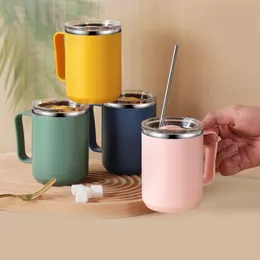 Simple 304 stainless steel thermal mug with lid straw multicolors 450ml coffee cups home office instulated portable tumblers smooth activity gifts 11 21wy
