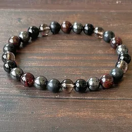 MG2113 8 mm russo Shungite Garnet Black Tourmaline Mix Bracelet Womens Raiz Chakra Support Fluxo de energia EMF Wrist Yoga Mala