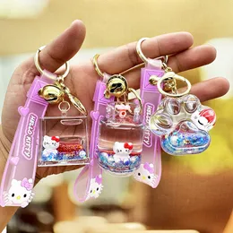 Creative Mermaid Ji Kt Flowing Sand Keychain Requintado Alarme de Alarro de Catra Crada Cabeça Cabeça Pingente Lollipop Girl Heart Gift