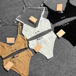 Bras Sets designer Women embroidery cotton fabric spaghetti strap bra and panties twinset underwear lingerie suit SML KB3Y