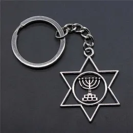 Keychains Lanyards Retro David Star Candlestick Menu Keychain Womens Hanukkah Religious Je Keychain Pocket Pants Jewelry Party Gifts Y240510