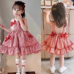 Mädchen Kleider Mädchen ärmellose Bogenspitze Dekoration Mädchen koreanisches Sommerkleid modisches und süßes quadratisches Kleid WX