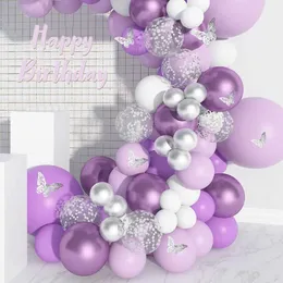 Party Balloons QIFU Purple Butterfly Balloon Garland Arch Kit Birthday Party Decor Kids Wedding Party Balloons Baby Shower Decor Latex Baloon