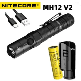 손전등 Torches nitecore MH12 V2 전술 1200 루멘 XP-L2 V6 LED USB-C 충전식 군대 랜턴 캠핑 NL2150