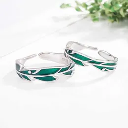 Wedding Rings Sole Memory Rainforest Plantain Leaves Green Cool Romantic Silver Womens Adjustable Open Ring SRI414 Q240514