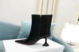Amina Muaddi Stagione di moda Scarpe Amina Italia Muaddi Ankle Boots Giorgia Crocembossa con stivali piedistalli zip nero WCK3644551
