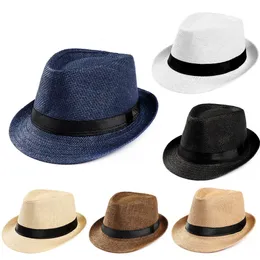 Kvinnliga män stråhatt trendig sommarsol hattar unisex mode trilby gangster cap strand case jazz cowboy rese sunhat 240429