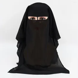 Ethnische Kleidung Binde Back Face Maske Drei Schichten Chiffon Niqab Full Cover Muslim Hijab Schal Headscarf Turban Cap Bonnet