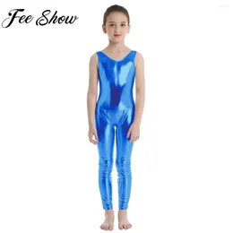 Set di abbigliamento ragazze senza maniche lucide saldelli salti metallici ballet danza leotard ginnastica acrobatica yoga pattinaggio performance body