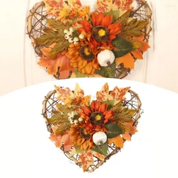 Flores decorativas Autumn Autumn Pumpkin Wreath Wreath Sunflower Halloween Ação