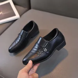 New Kids Boys Performance Mary Jane for Fashion Party Wedding Children Black Slip-on Laiders Leather Shoes L2405 L2405