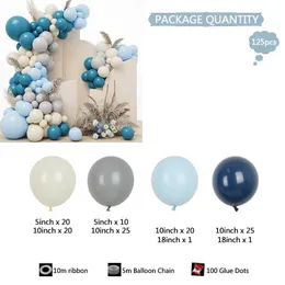 Party Balloons 125st Pastell Blue Sand White Latex Balloon Arch Kit Party Balloons For Wedding Reception Bankett Engagement Brudduschdekor