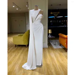 Vestidos de festa Ksdn O-pescoço branco Vestido de baile de baile de manga longa Cetim reto ocasião formal noite Mulheres elegantes 2024