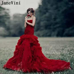 Sukienki imprezowe janevini eleganckie wino czerwona syrena sukienka na balu sweetheart marszczyzny Współziajne organy gali plus size jurken dames