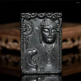装飾的な置物中国香港文化黒い鉄の磁気met石彫刻 'The Buddha'waist Badge/Pendant Handicraft Home
