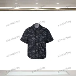 Xinxinbuy Men Designer Tee T Shirt 2024 Italy Full Sky Star Letter Jacquard Denim Fabric Short Sleeve Cotton Women Black Blue Khaki Apricot XS-XL