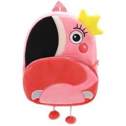 Mochilas Cartoon Pink Flamingo Escola Backpack Bolsa de pelúcia macia Adequada para crianças meninos Garotas do jardim de infância da escola Mochila Escolar D240516