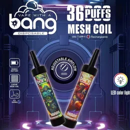 Original Bang Stick DTL 36000 Puffs RGB engångsvape 40 ml Förstörda Desachable E Cigarett Pod Bar 36K Direkt till Lung Device LED -ljuset blinkar