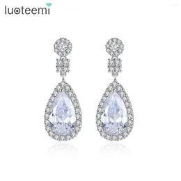 Dangle Earrings LUOTEEMI Clear Waterdrop Cubic Zirconia Retro Exquisite Drop CZ Jewelry For Women Girl Party Wedding Accessories