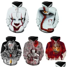 Męskie bluzy Bluzy Bluzy Rozdział drugi film Pennywise Clown Stephen King 3d Bluier Men Men Fashion Personety Hip Hop Cool Drop Otr2U