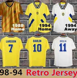 1994 Sweden Larsson Mens Soccer Jerseys seleção nacional Retro Dahlin Brolin Ingesson Home Amarelo Afaste -se Camisas de Futebol Adulto Branco Uniformes 888